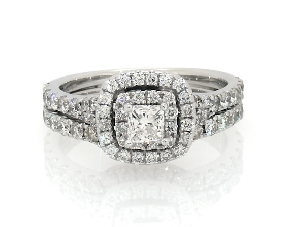 Previously Owned Neil Lane Princess-Cut Diamond Double Halo Bridal Set 1-3/ ct tw 14K White Gold Size