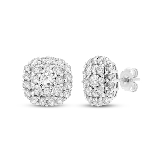 Previously Owned Diamond Cushion Cluster Stud Earrings 2 ct tw 10K White Gold