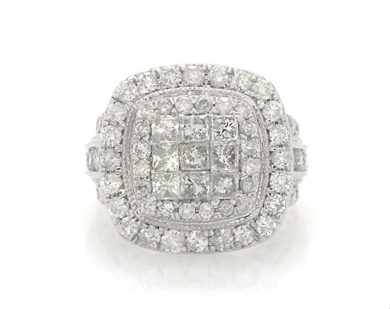 Main Image 1 of Previously Owned Princess-Cut Multi-Diamond Center Engagement Ring 3 ct tw 10K White Gold