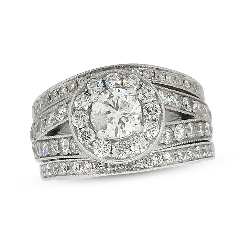 Main Image 1 of Previously Owned Round-Cut Diamond Soldered Bridal Set 1-7/8 ct tw 14K White Gold Size 5.25