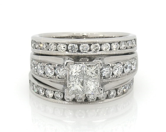 Previously Owned Princess-Cut Quad Diamond Bridal Set 2 ct tw 14K White Gold Size 6.5