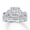 Thumbnail Image 1 of Previously Owned Princess-Cut Quad Diamond Bridal Set 3/4 ct tw 14K White Gold Size 7