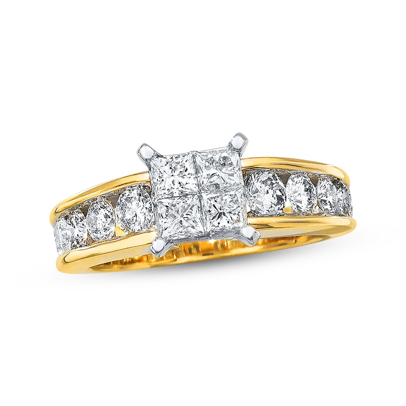 Main Image 1 of Previously Owned Princess-Cut Diamond Engagement Ring 1-3/4 carats tw 14K Yellow Gold