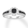 Thumbnail Image 0 of Previously Owned Black & White Diamond Halo Engagement Ring 1 ct tw 14K White Gold Size 6