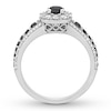 Thumbnail Image 1 of Previously Owned Black & White Diamond Halo Engagement Ring 1 ct tw 14K White Gold Size 6