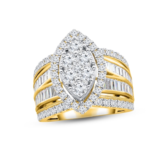 Previously Owned Multi-Diamond Engagement Ring 3 ct tw Round & Baguette-cut 14K Yellow Gold