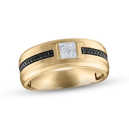 Previously Owned Men's White & Black Diamond Wedding Band 1/3 ct tw Square & Round-cut 10K Yellow Gold