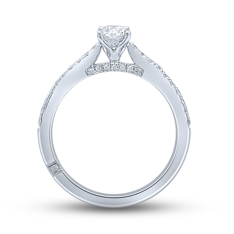 Previously Owned Monique Lhuillier Bliss Diamond Engagement Ring 5/8 ct tw Oval & Round-Cut 18K White Gold