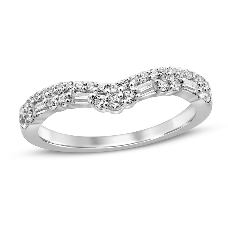 Main Image 1 of Previously Owned Diamond Contour Ring 3/8 ct tw Round & Baguette-Cut 14K White Gold