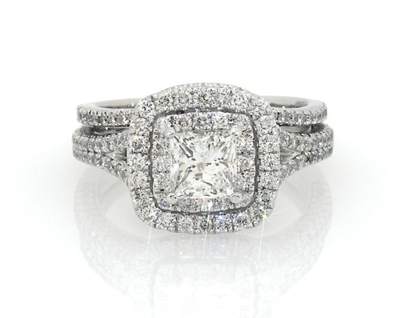 Previously Owned Neil Lane Princess-Cut Diamond Double Halo Bridal Set 2-1/4 ct tw 14K White Gold 8