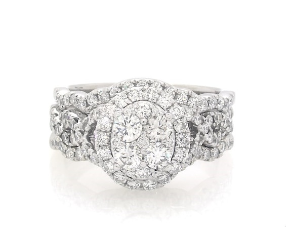 Previously Owned Multi-Diamond Bridal Set 1-3/8 ct tw Round-cut 14K White Gold