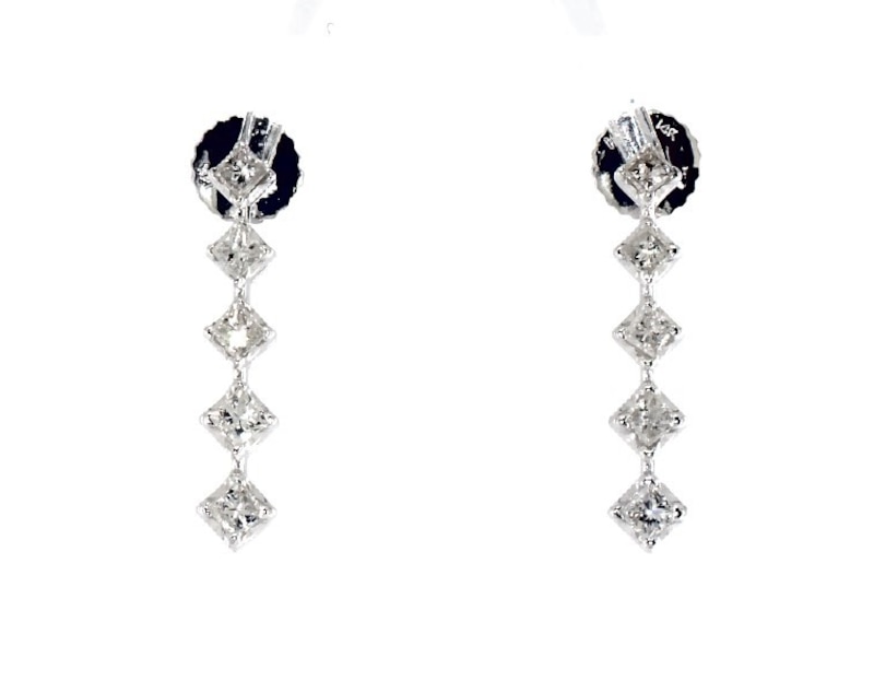 Main Image 1 of Previously Owned Princess-Cut Diamond Journey Dangle Earrings 1/2 ct tw 14K White Gold