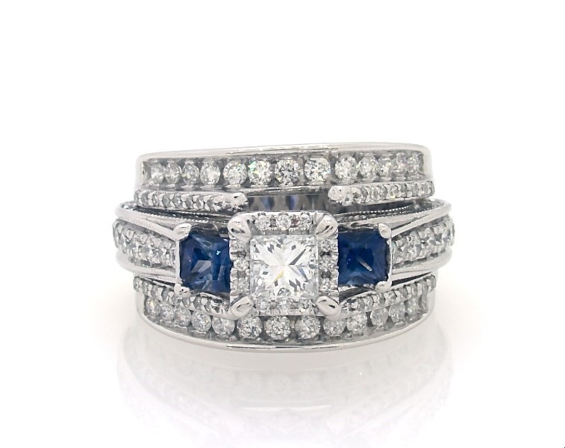 Previously Owned Princess-cut Diamond & Sapphire Bridal Set 1-1 2 Ct Tw 