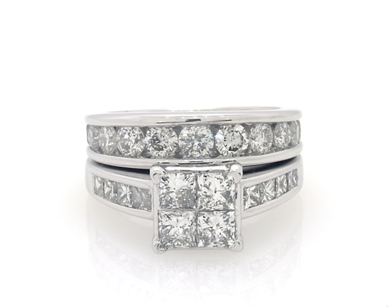 Previously Owned Princess-Cut Quad Diamond Bridal Set 2-7/8 ct tw 14K White Gold Size 6.5