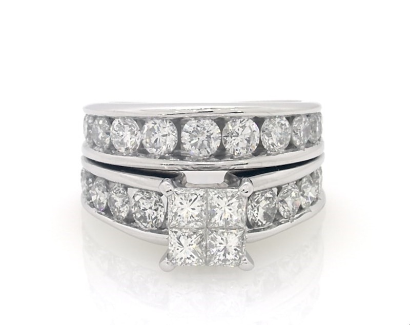 Previously Owned Princess-Cut Quad Diamond Bridal Set 3 ct tw 14K White Gold Size 5.25