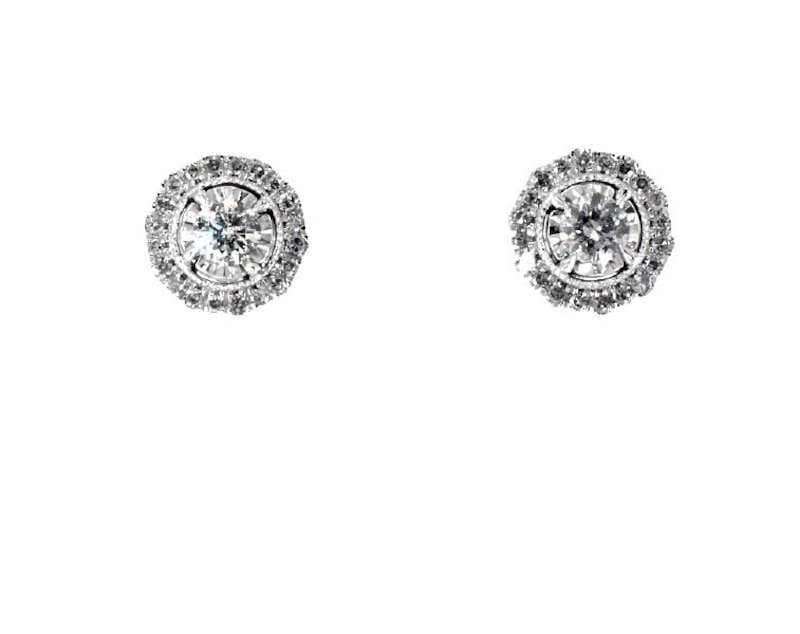 Main Image 1 of Previously Owned Round-Cut Diamond Halo Stud Earrings 1/2 ct tw 10K White Gold