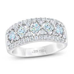 Previously Owned THE LEO First Light Diamond Princess & Round-Cut Anniversary Ring 1-1/2 ct tw 14K White Gold