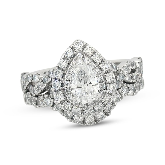 Previously Owned Neil Lane Pear-Shaped Diamond Double Halo Bridal Set 1-1/2 ct tw 14K White Gold Size 6