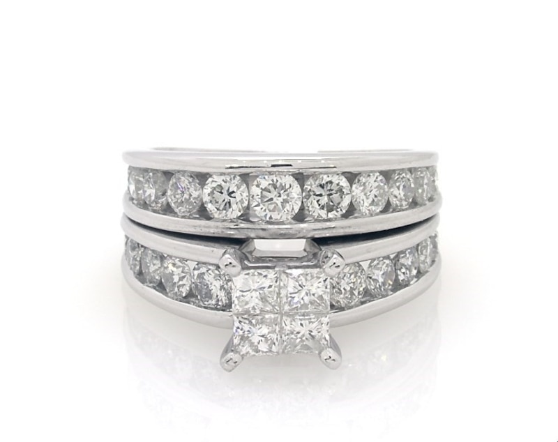 Previously Owned Princess-Cut Quad Diamond Bridal Set 3 ct tw 14K White Gold Size 7.75