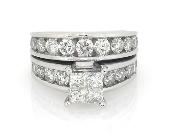 Previously Owned Princess-Cut Quad Diamond Bridal Set 3 ct tw 14K White Gold 5.75