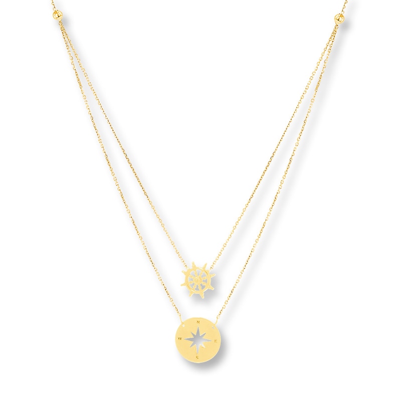 Main Image 1 of Previously Owned Shipwheel & Compass Layered Necklace 14K Yellow Gold 18&quot;