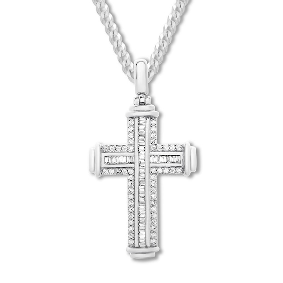Previously Owned Men's Diamond Cross Necklace 1 ct tw Sterling Silver 22"