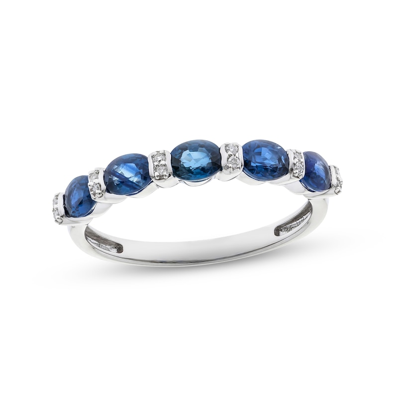 Main Image 1 of Previously Owned Blue Sapphire & Diamond Ring 10K White Gold