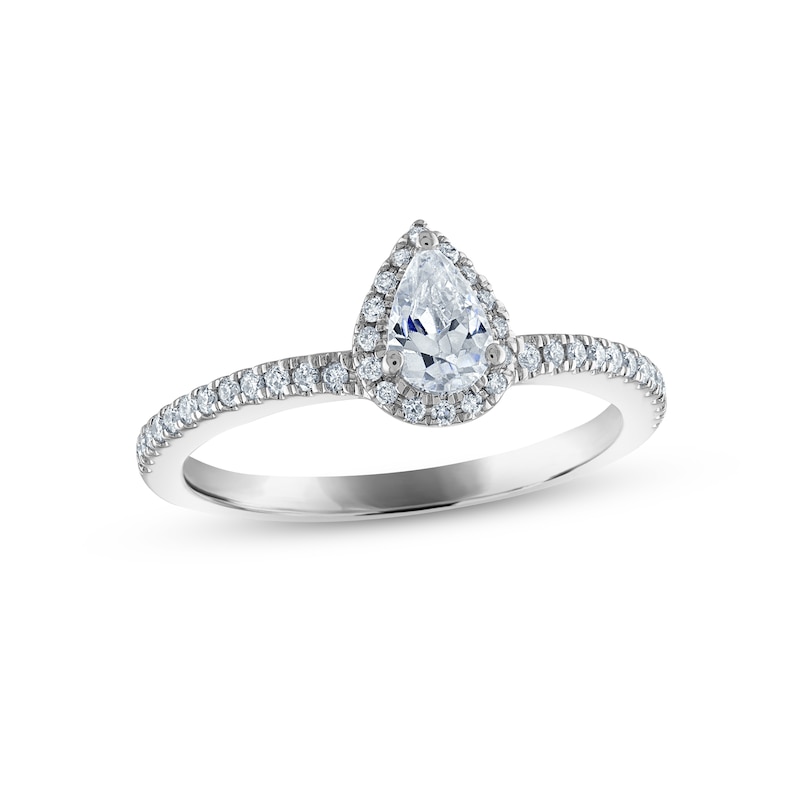 Previously Owned Diamond Halo Engagement Ring 1/2 ct tw Pear & Round-cut 14K White Gold
