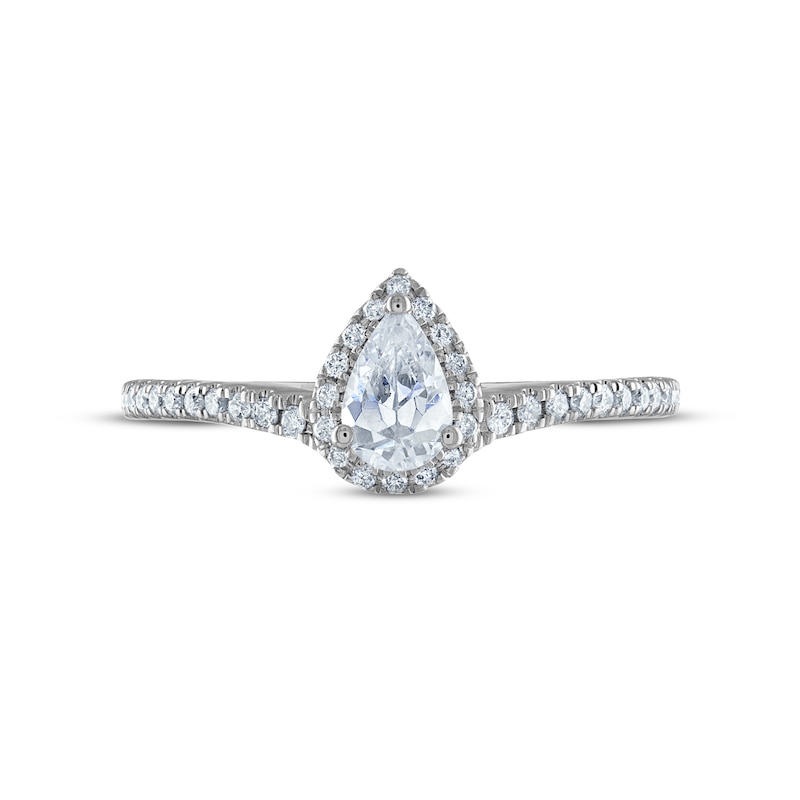 Previously Owned Diamond Halo Engagement Ring 1/2 ct tw Pear & Round-cut 14K White Gold
