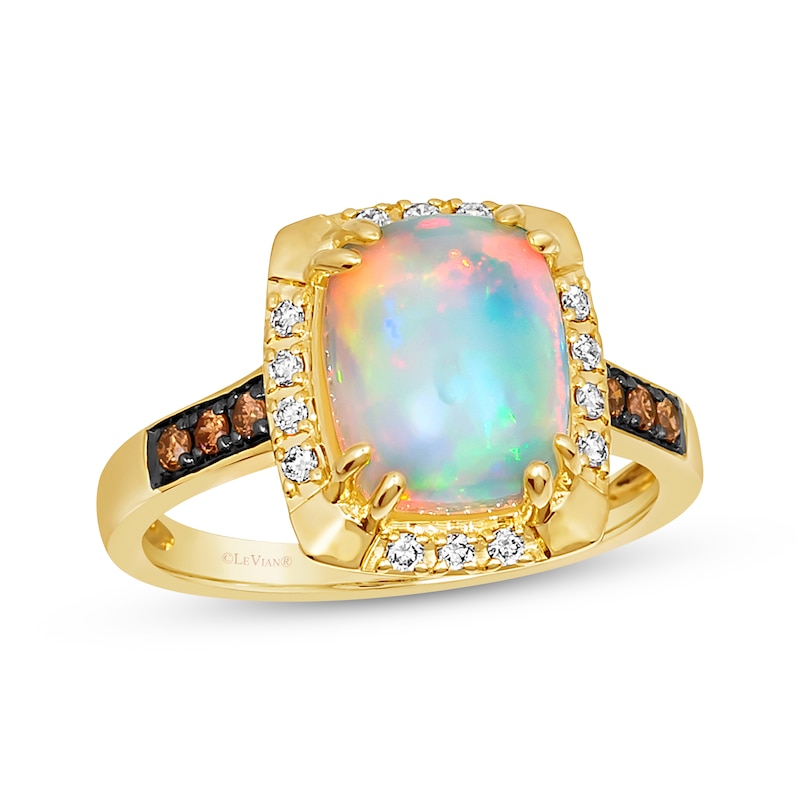 Main Image 1 of Previously Owned Le Vian Cushion-Cut Opal Ring 1/5 ct tw Diamonds 14K Honey Gold