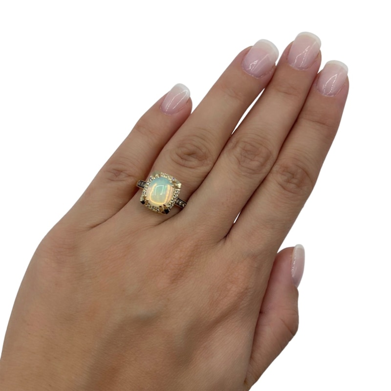 Main Image 5 of Previously Owned Le Vian Cushion-Cut Opal Ring 1/5 ct tw Diamonds 14K Honey Gold