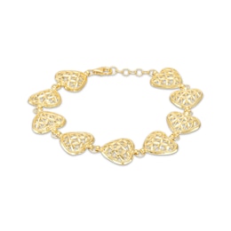 Previously Owned Italian Brilliance Heart Link Bracelet 14K Yellow Gold 7.5&quot;