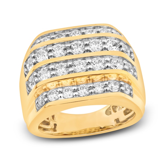 Previously Owned Men's Diamond Four-Row Ring 3 ct tw Round-cut 10K Yellow Gold