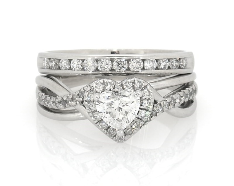 Previously Owned Heart-Shaped Diamond Halo Bridal Set 1 ct tw 14K & 10K White Gold Size 6