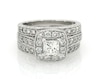 Thumbnail Image 1 of Previously Owned Princess-Cut Diamond Cushion Halo Bridal Set 1-3/8 ct tw 14K White Gold Size 5