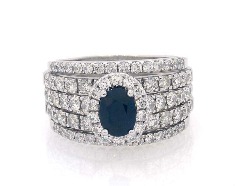 Main Image 1 of Previously Owned Oval-Cut Blue Sapphire & Diamond Bridal Set 2-1/5 ct tw 14K White Gold Size 8