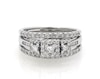 Thumbnail Image 1 of Previously Owned Princess-Cut Diamond Three-Stone Square Halo Bridal Set 7/8 ct tw 10K & 14K White Gold Size 7.5