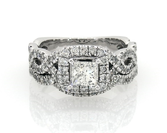 Previously Owned Neil Lane Princess-Cut Diamond Halo Bridal Set 1-1/4 ct tw 14K White Gold Size 5