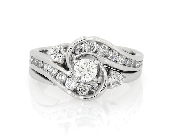 Previously Owned Round-Cut Diamond Bypass Bridal Set 1 ct tw 14K White Gold Size 8