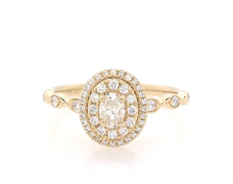 Previously Owned Oval-Cut Diamond Double Halo Engagement Ring 5/8 ct tw 14K Yellow Gold Size 7