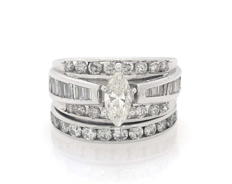 Main Image 1 of Previously Owned Marquise-Cut Diamond Bridal Set 2 ct tw 14K White Gold Size 5