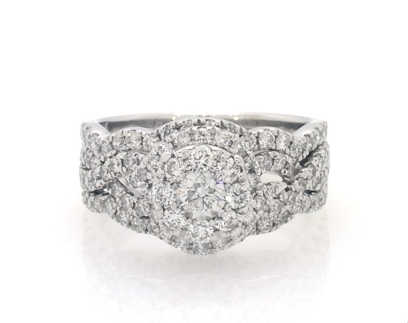 Previously Owned Round-Cut Diamond Twist Shank Bridal Set 1-1/2 ct tw 14K White Gold Size 6.5
