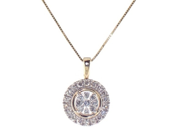 Previously Owned Diamond Halo Necklace 1/2 ct tw Round-cut 10K Two-Tone Gold 18"