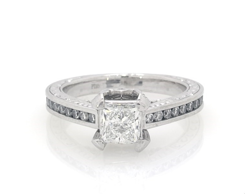 Main Image 1 of Previously Owned Princess-Cut Diamond Engagement Ring 1-1/2 ct tw Platinum Size 7