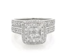 Thumbnail Image 1 of Previously Owned Princess-Cut Quad Diamond Double Halo Bridal Set 1 1/2 ct tw 14K White Gold Size 10.5