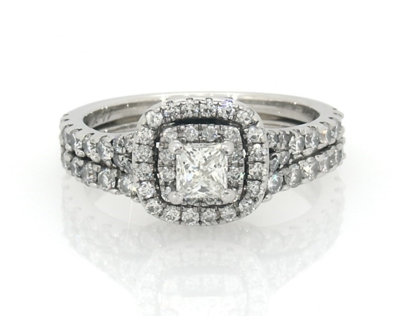 Previously Owned Neil Lane Princess-Cut Diamond Bridal Set 1-1/3 ct tw 14K White Gold Size 6.5