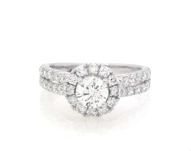 Main Image 1 of Previously Owned Lab-Grown Diamonds by KAY Round-Cut Halo Engagement Ring 1-1/4 ct tw 14K White Gold