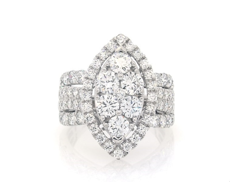 Main Image 1 of Previously Owned Lab-Grown Diamonds by KAY Multi-Diamond Center Marquise Engagement Ring 4 ct tw Round-cut 14K White Gold