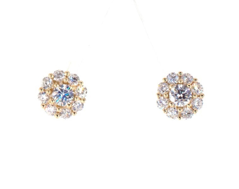 Previously Owned Lab-Grown Diamonds by KAY Flower Stud Earrings 1 ct tw Round-Cut 14K Yellow Gold