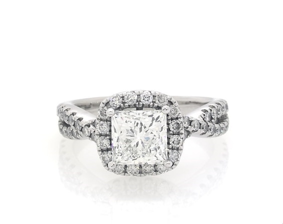 Previously Owned THE LEO Legacy Lab-Created Diamond Princess-Cut Halo Engagement Ring 2 ct tw 14K White Gold